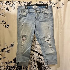 Torrid Boyfriend Jeans Distressed Lace Ankle Rolled Cuffs Light Wash Size 20